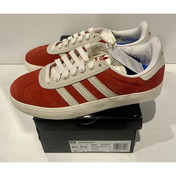Adidas Gazelle ADV Skate Shoes Gender Inclusive Sz 5.5W/4M Better Scarlet (Red) adidas Gazelle ADV Better Scarlet, Chalk White, & Gold  main image 2